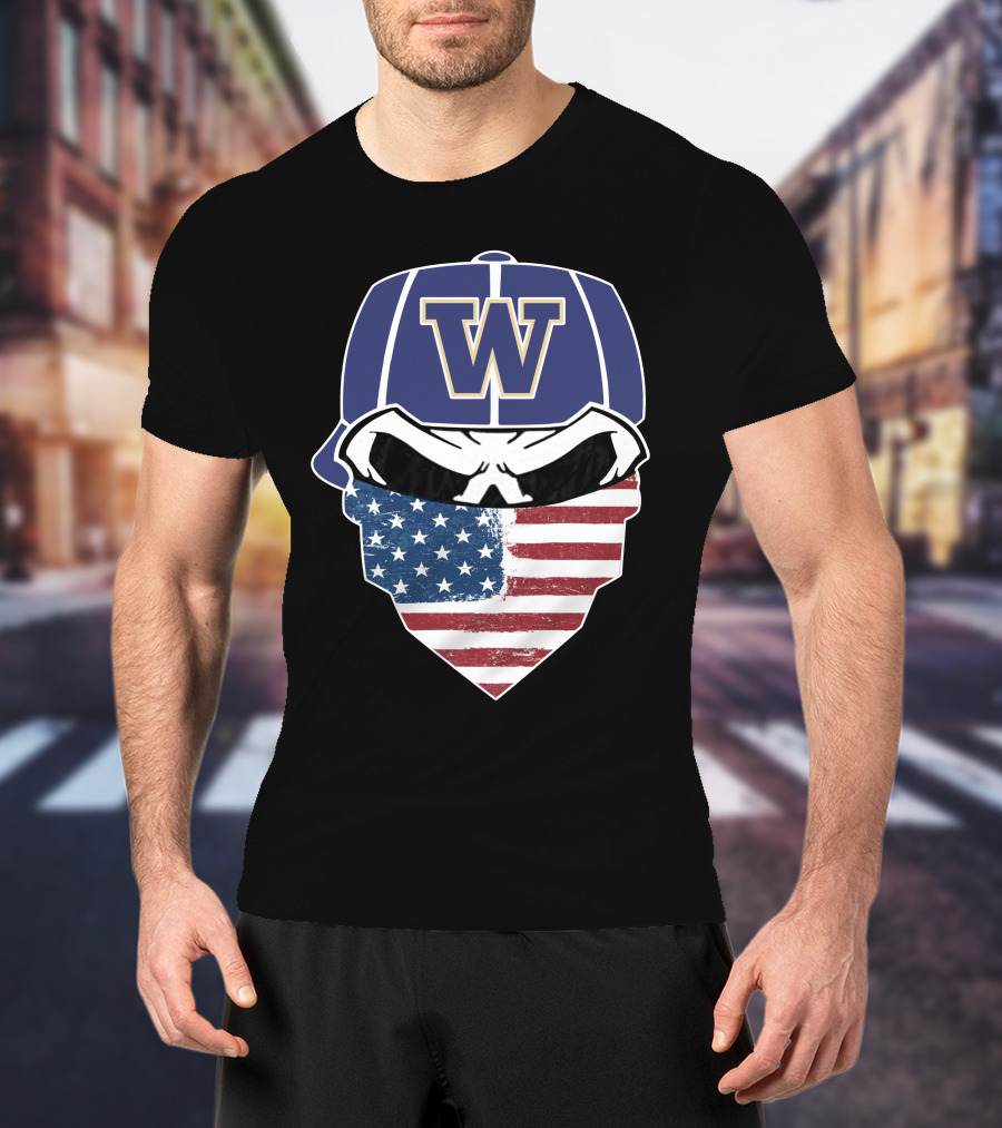 Washington Huskies W Skuls American Flag Face Bandana T-Shirt