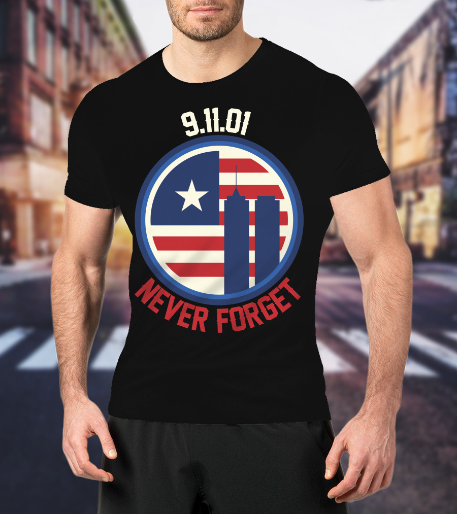 9.11.01 Never Forget Twin Towers American Flag Star T-Shirt