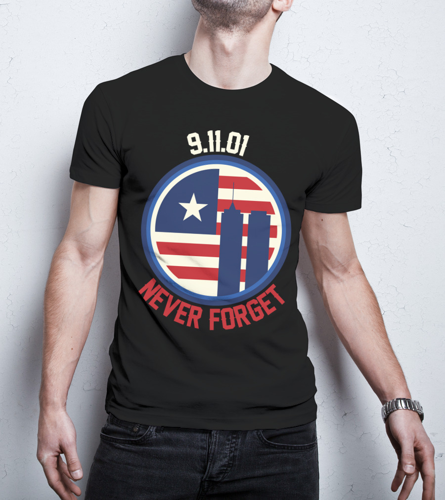 9.11.01 Never Forget Twin Towers American Flag Star T-Shirt