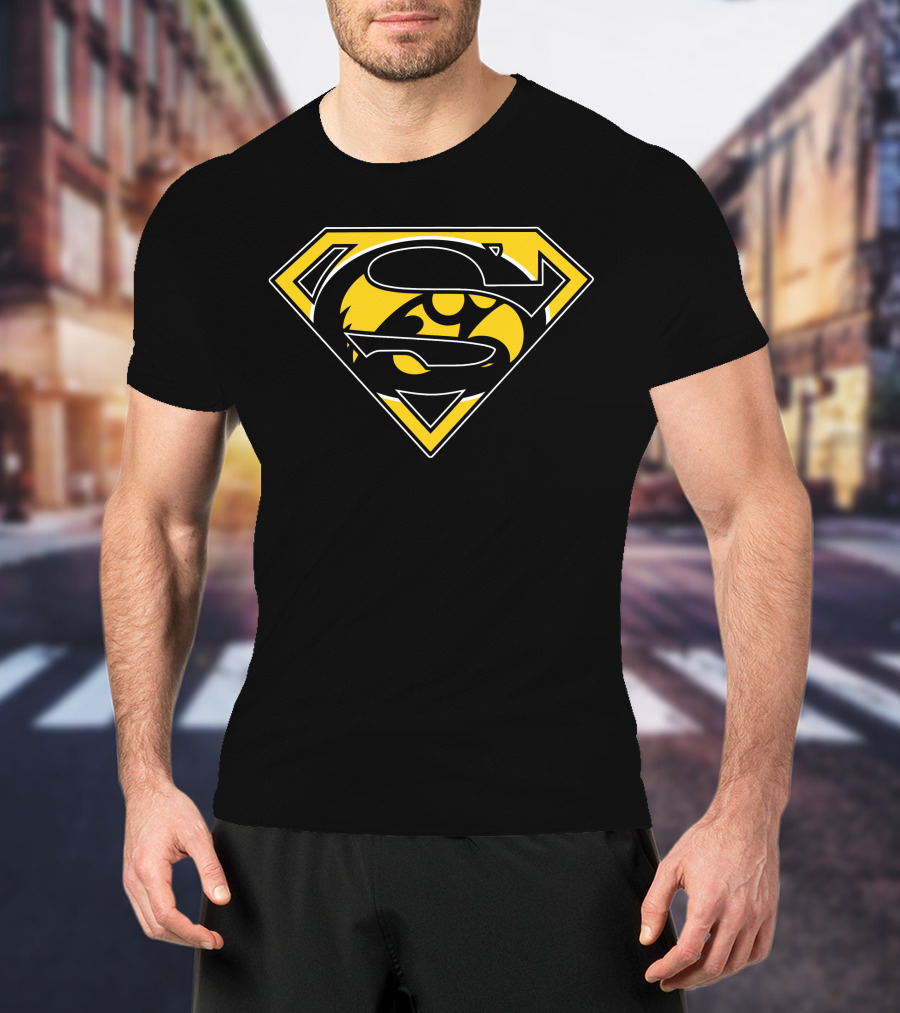 Super Man Iowa Hawkeyes Iconic Emblem Fusion T-Shirt