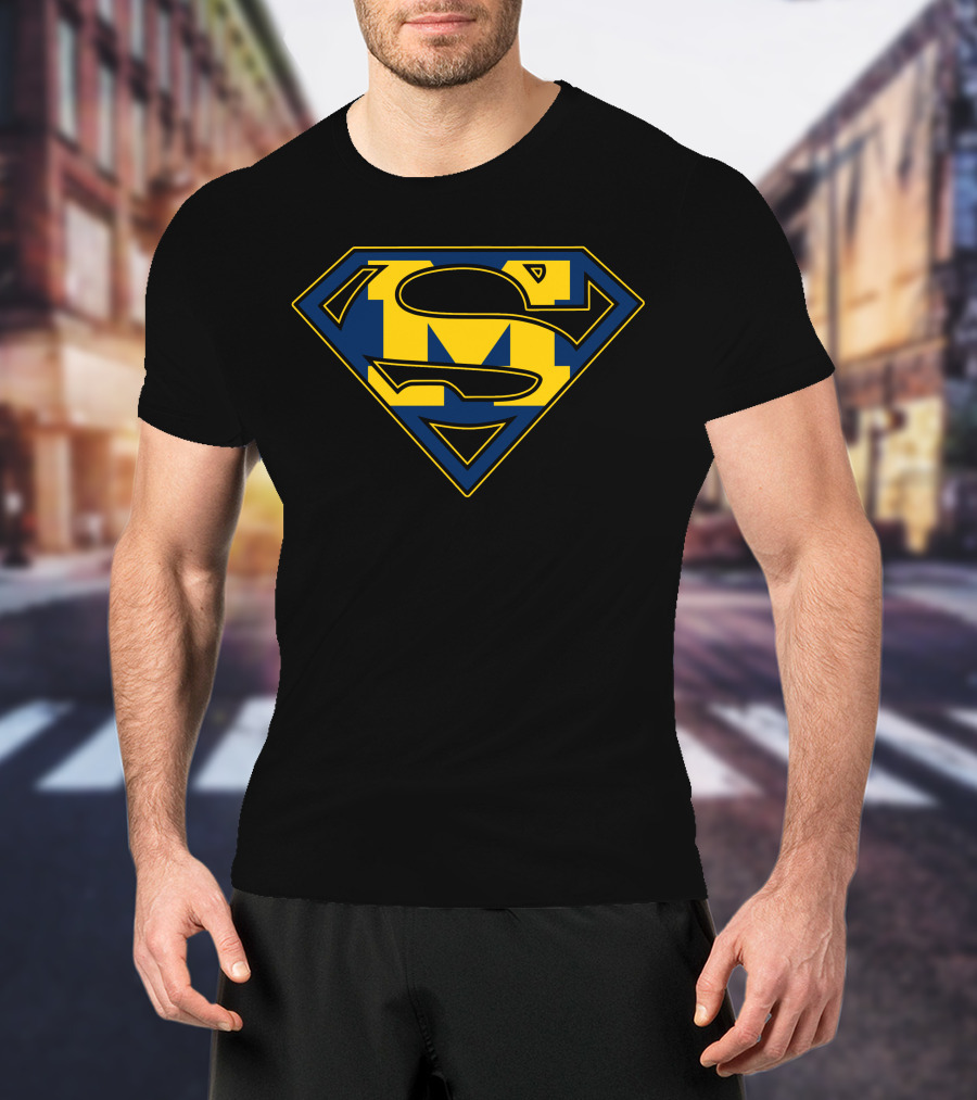 Super Man Wolverines Diamond Emblem In Yellow And Blue T-Shirt