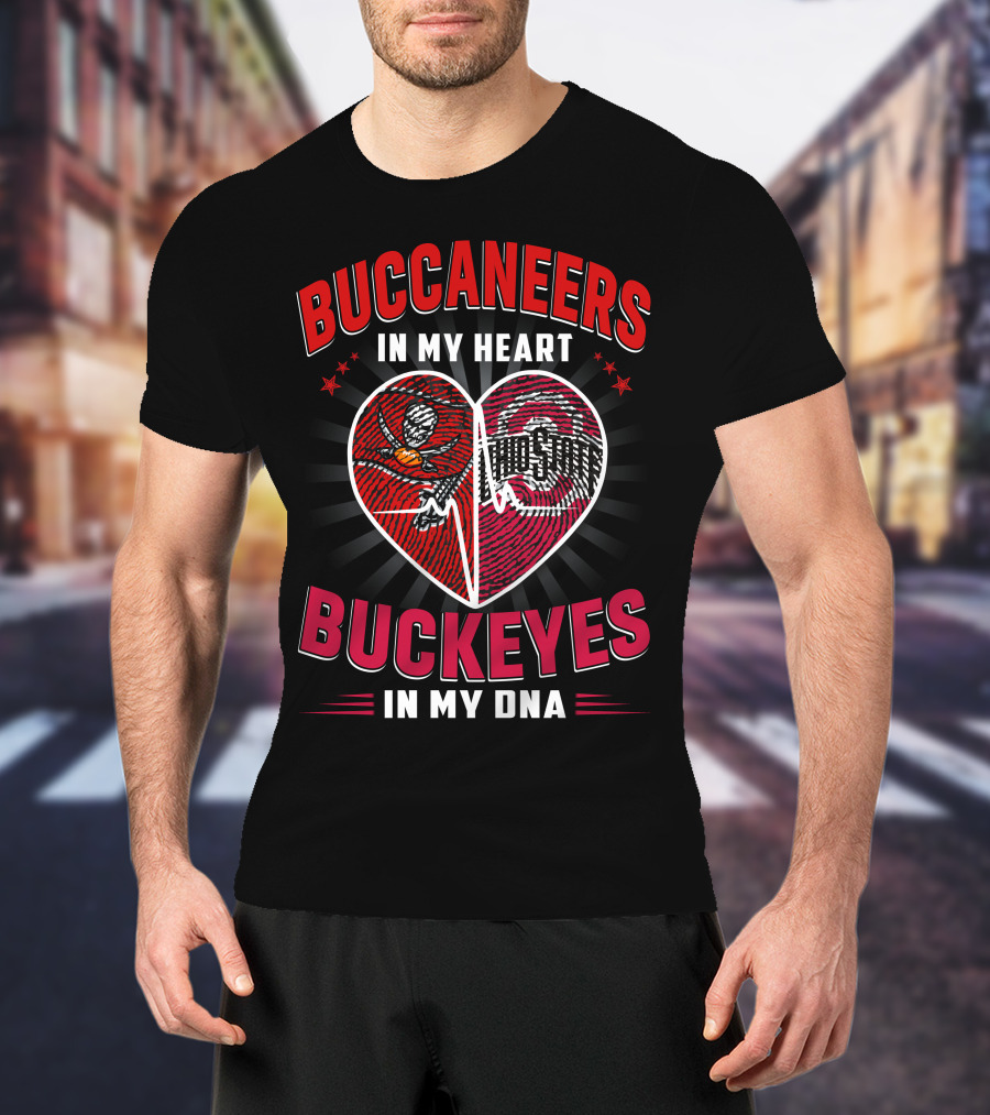 Buccaneers In My Heart Buckeyes In My Dna Heartbeat Split T-Shirt