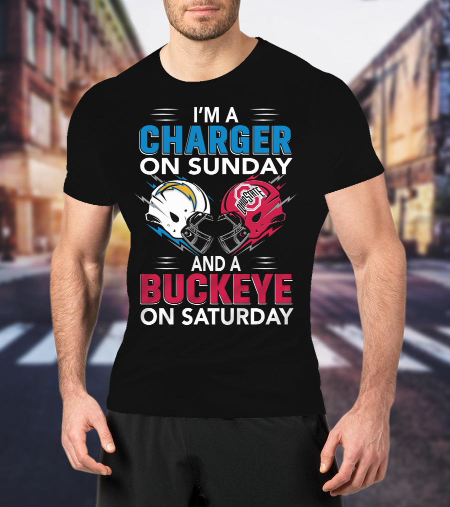 I'm A Charger On Sunday And A Buckeye On Saturday Football Helmets T-Shirt