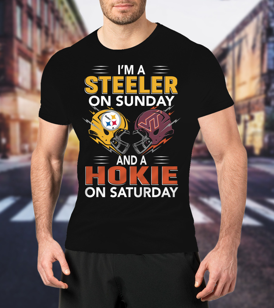 I'm A Steeler On Sunday And A Hokie On Saturday Football Helmets T-Shirt