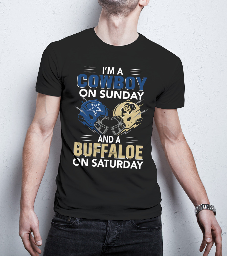 I'm A Cowboy On Sunday And A Buffaloe On Saturday Football Helmets T-Shirt