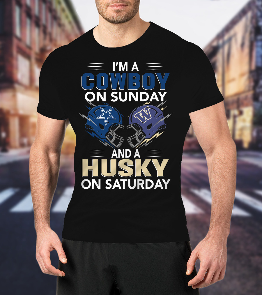 I'm A Cowboy On Sunday And A Husky On Saturday Football Helmets T-Shirt