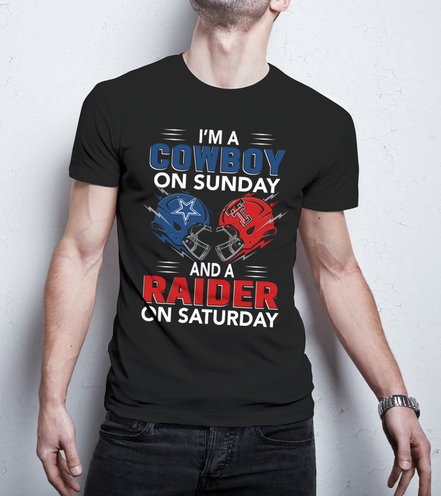 I'm A Cowboy On Sunday And A Raider On Saturday Football Helmet Design With Star And Pirate T-Shirt