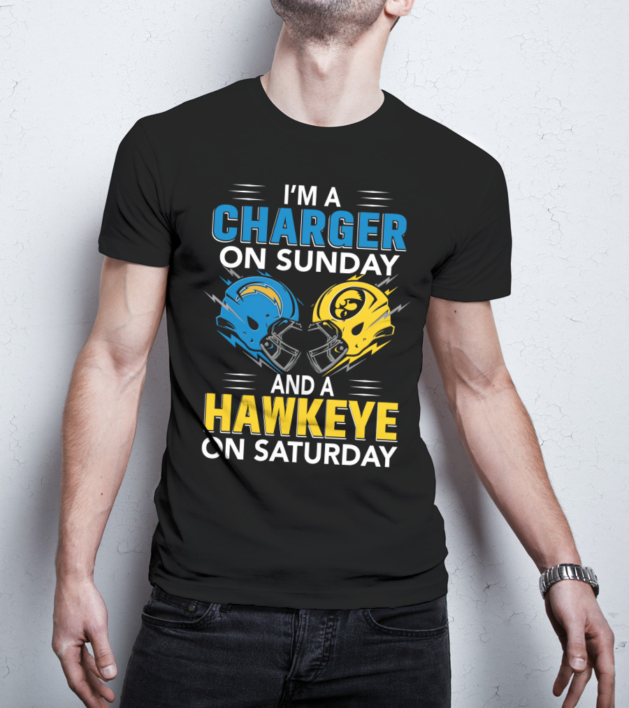 I'm A Charger On Sunday And A Hawkeye On Saturday Football Helmets T-Shirt