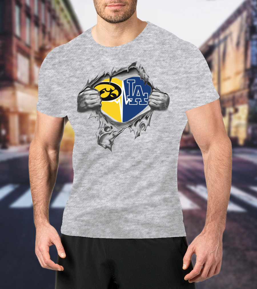 Hawkeyes Dodgers La Heart Symbol Torn Reveal T-Shirt