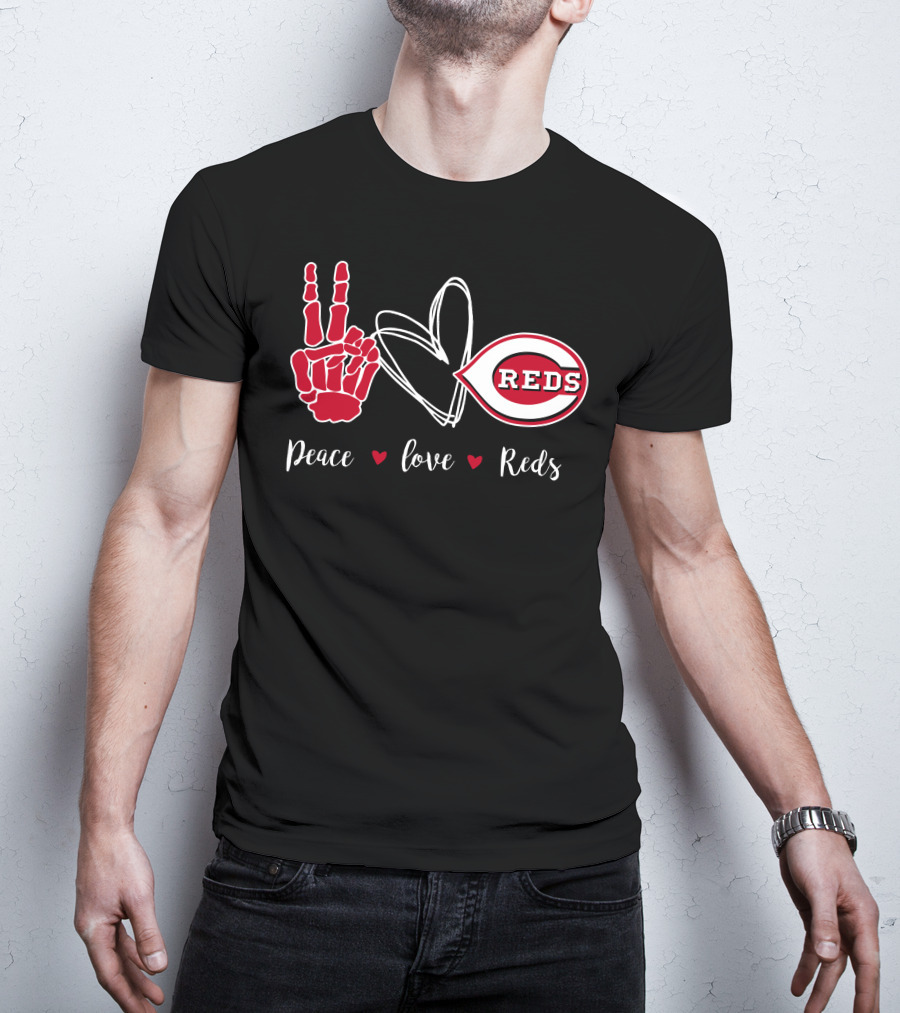 Peace Love Reds Cincinnati Baseball T-Shirt