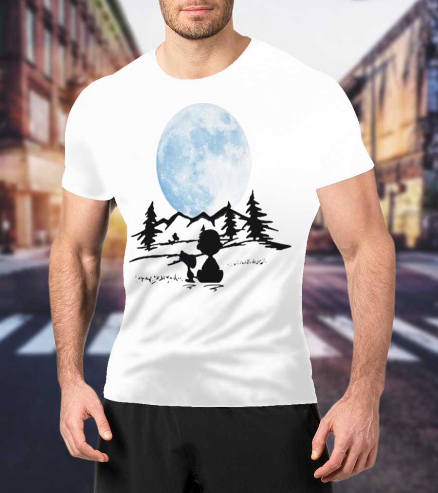 Snoopy And Charlie Brown Camping Under Full Moon T-Shirt