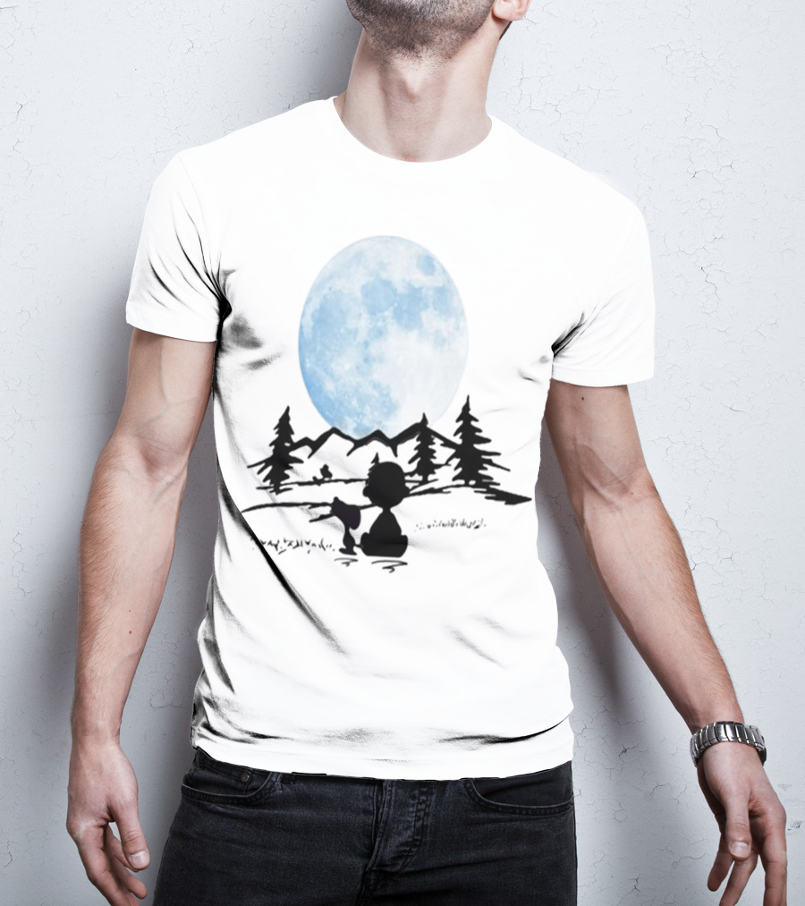 Snoopy And Charlie Brown Camping Under Full Moon T-Shirt