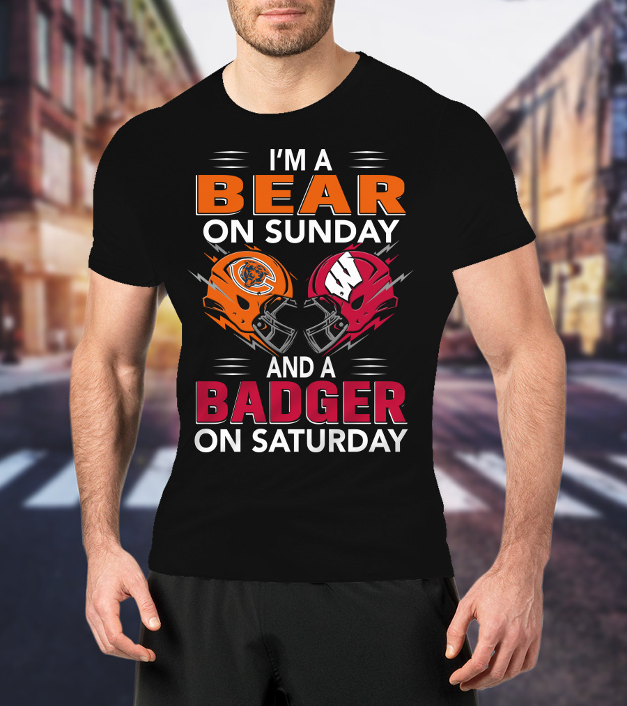 I'm A Bear On Sunday And A Badger On Saturday Football Helmets T-Shirt