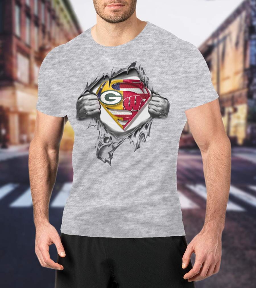 Packers Wisconsin Badgers Superman Logo Fusion T-Shirt