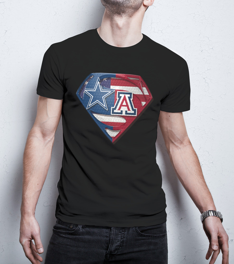 Dallas Cowboys Wildcats Superman Logo American Flag T-Shirt