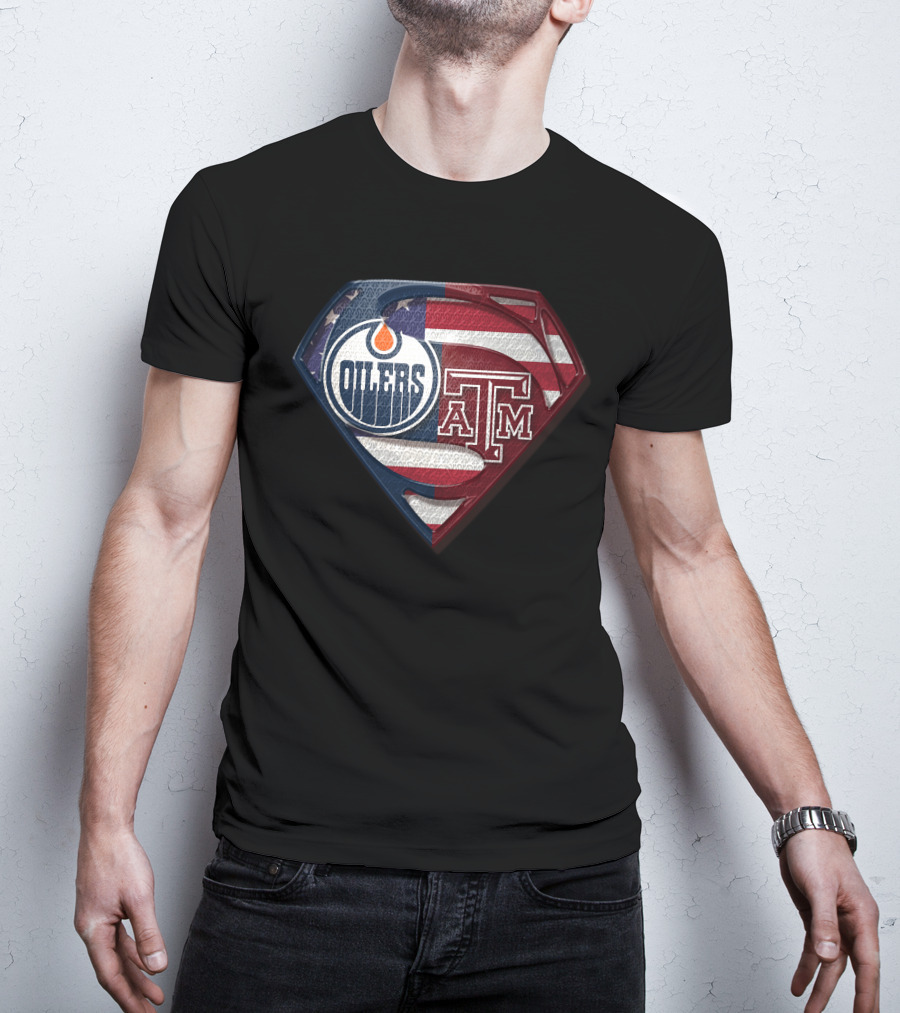 Oilers A&M Superman Shield American Flag T-Shirt