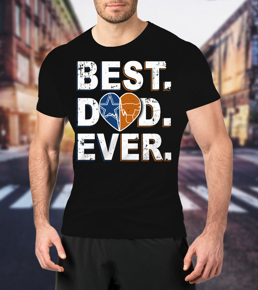 Best Dad Ever Cowboys Longhorns Heart Logos T-Shirt