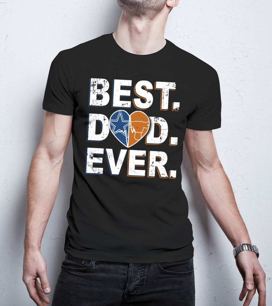 Best Dad Ever Cowboys Longhorns Heart Logos T-Shirt