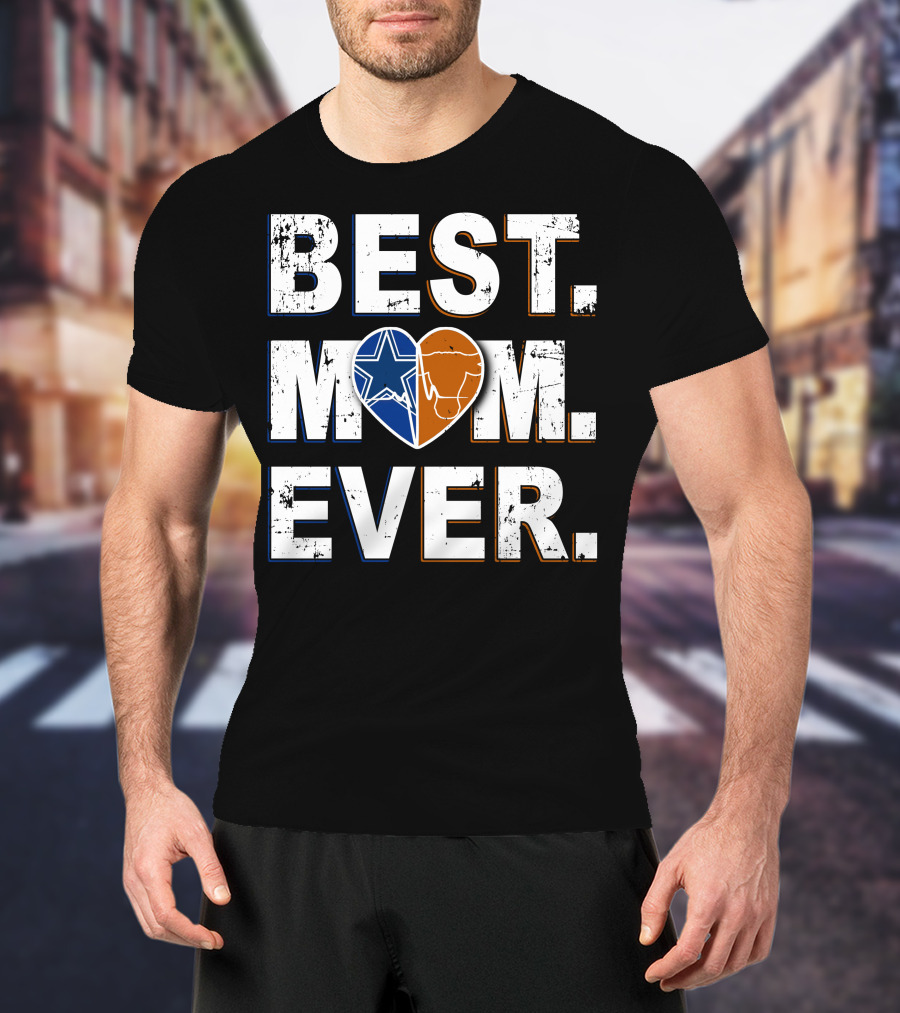 Best Mom Ever Cowboys Star And Longhorn Heart T-Shirt