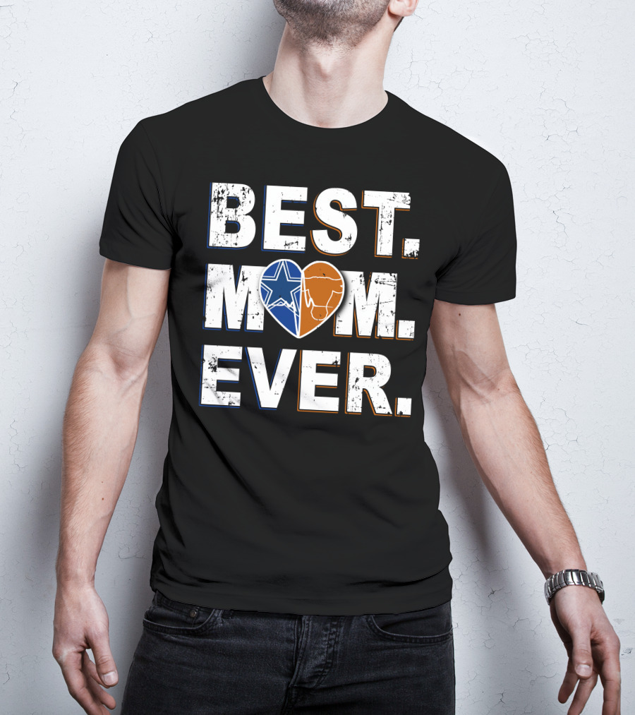 Best Mom Ever Cowboys Star And Longhorn Heart T-Shirt