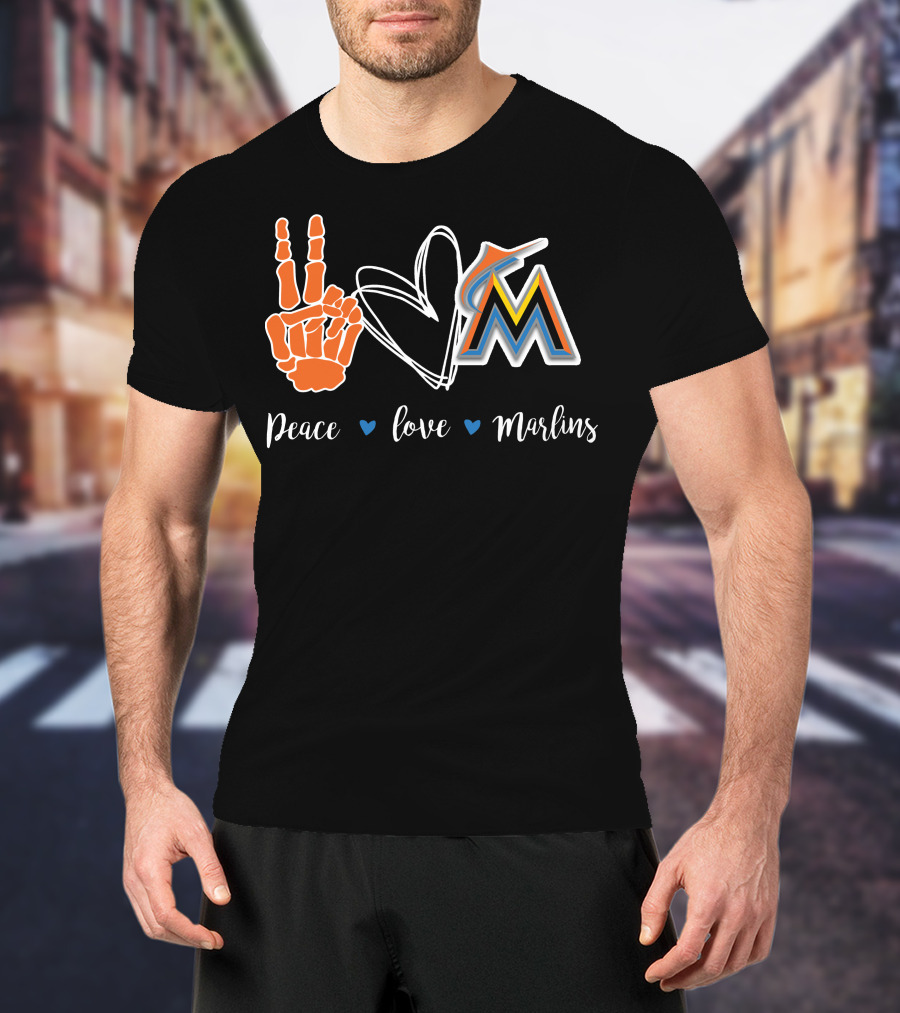Peace Love Marlins Miami Marlins T-Shirt