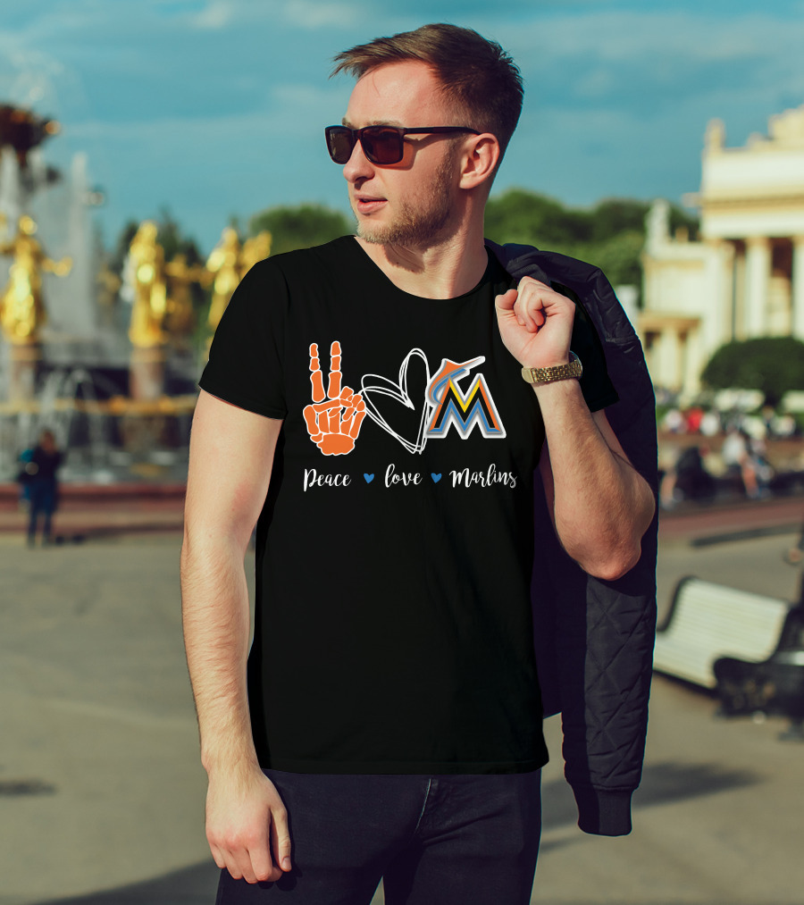 Peace Love Marlins Miami Marlins T-Shirt