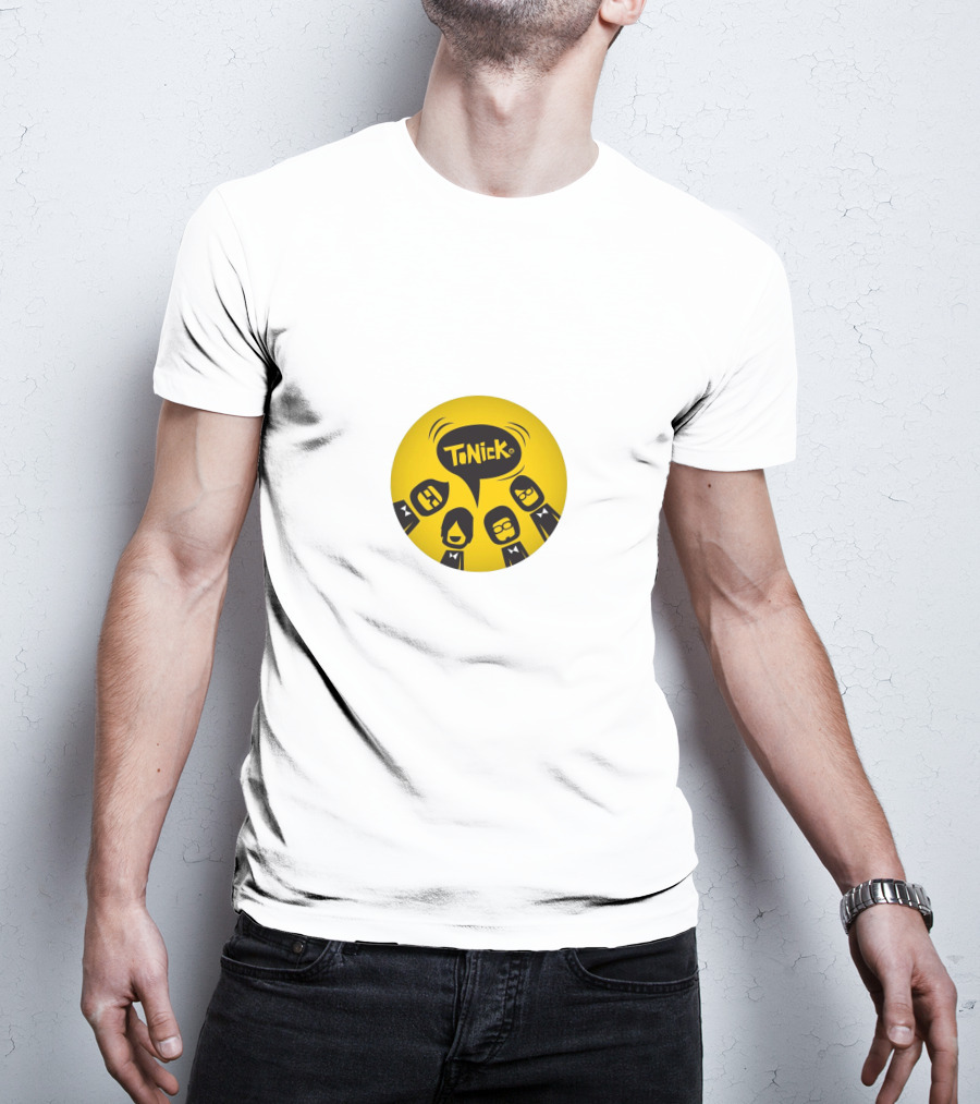 TONICK Yellow Circle With Cartoon Characters T-Shirt