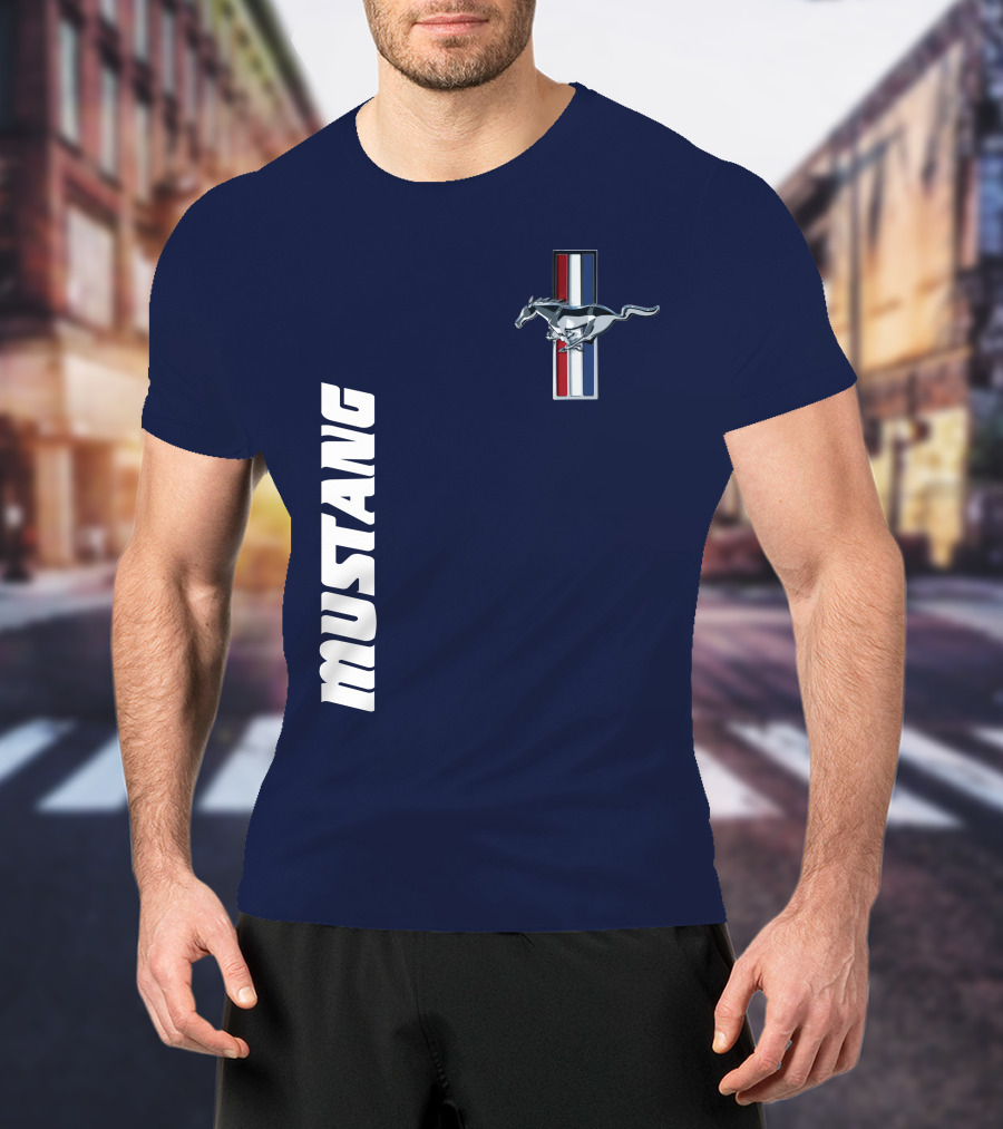 Mustang Running Horse Emblem Navy Blue T-Shirt