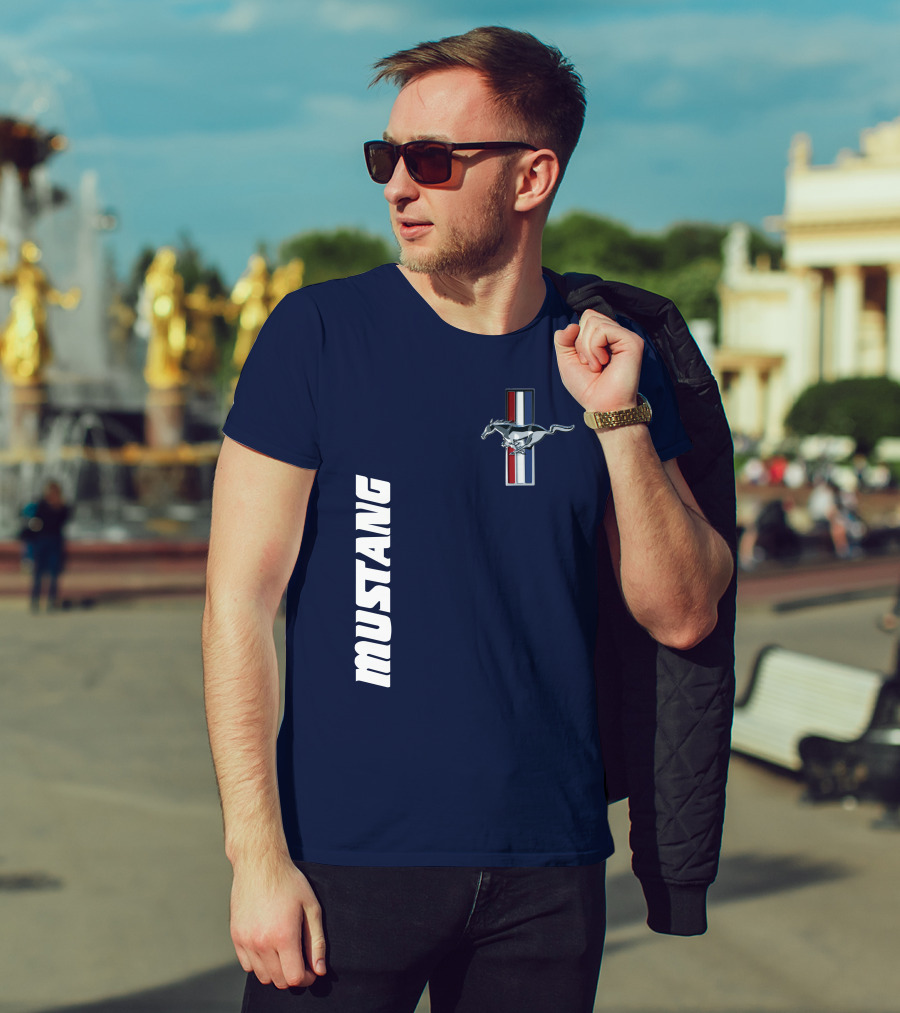 Mustang Running Horse Emblem Navy Blue T-Shirt