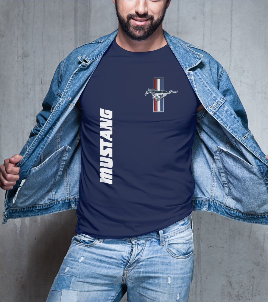 Mustang Running Horse Emblem Navy Blue T-Shirt