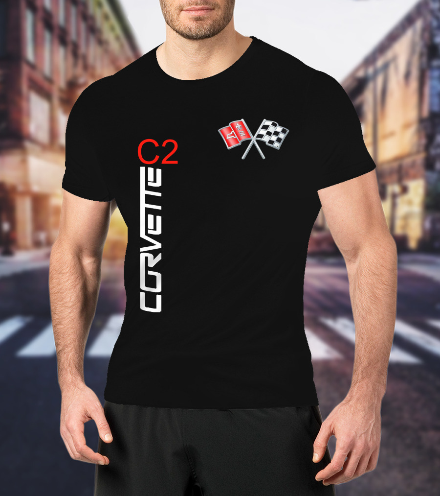 CORVETTE C2 Crossed Flags Emblem T-Shirt