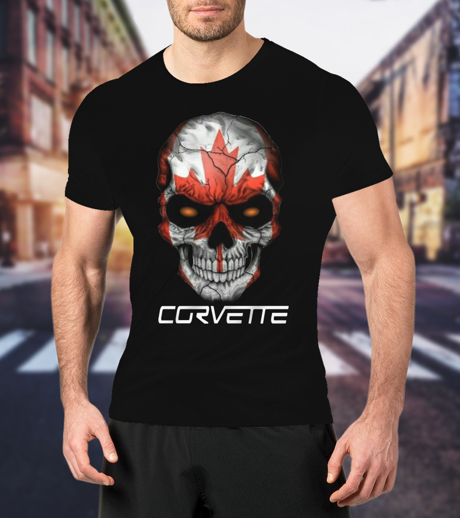 CORVETTE Canada Skull With Red Maple Leaf T-Shirt