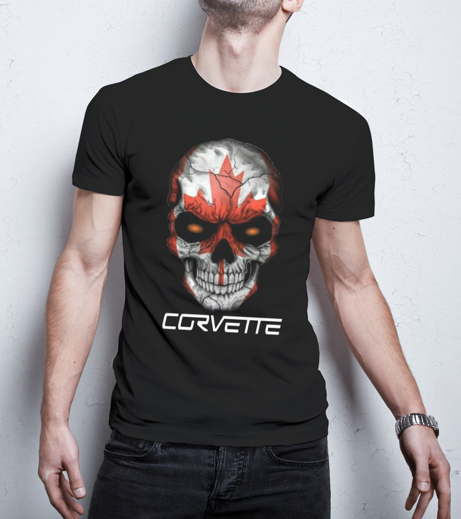 CORVETTE Canada Skull With Red Maple Leaf T-Shirt