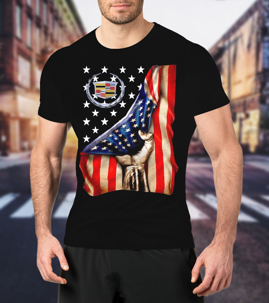 Cadillac American Flag Patriotic Car Logo T-Shirt