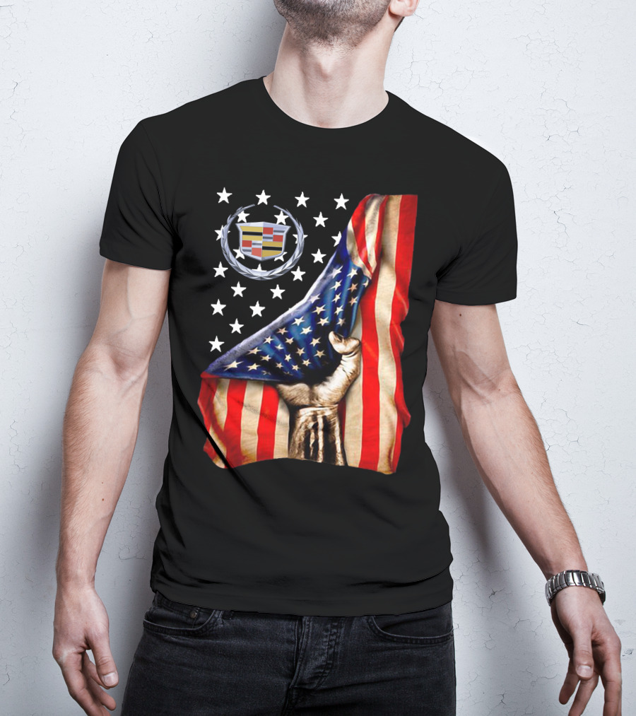Cadillac American Flag Patriotic Car Logo T-Shirt