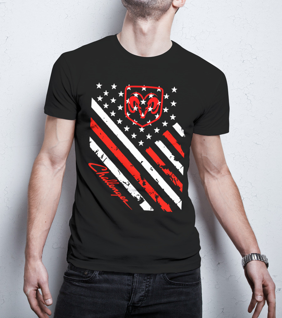 Dodge Challenger Ram American Flag Stripes Stars T-Shirt