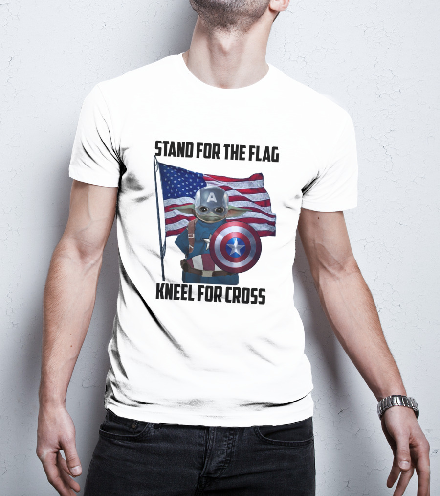 Stand For The Flag Kneel For Cross Grogu Captain America Shield American Flag T-Shirt