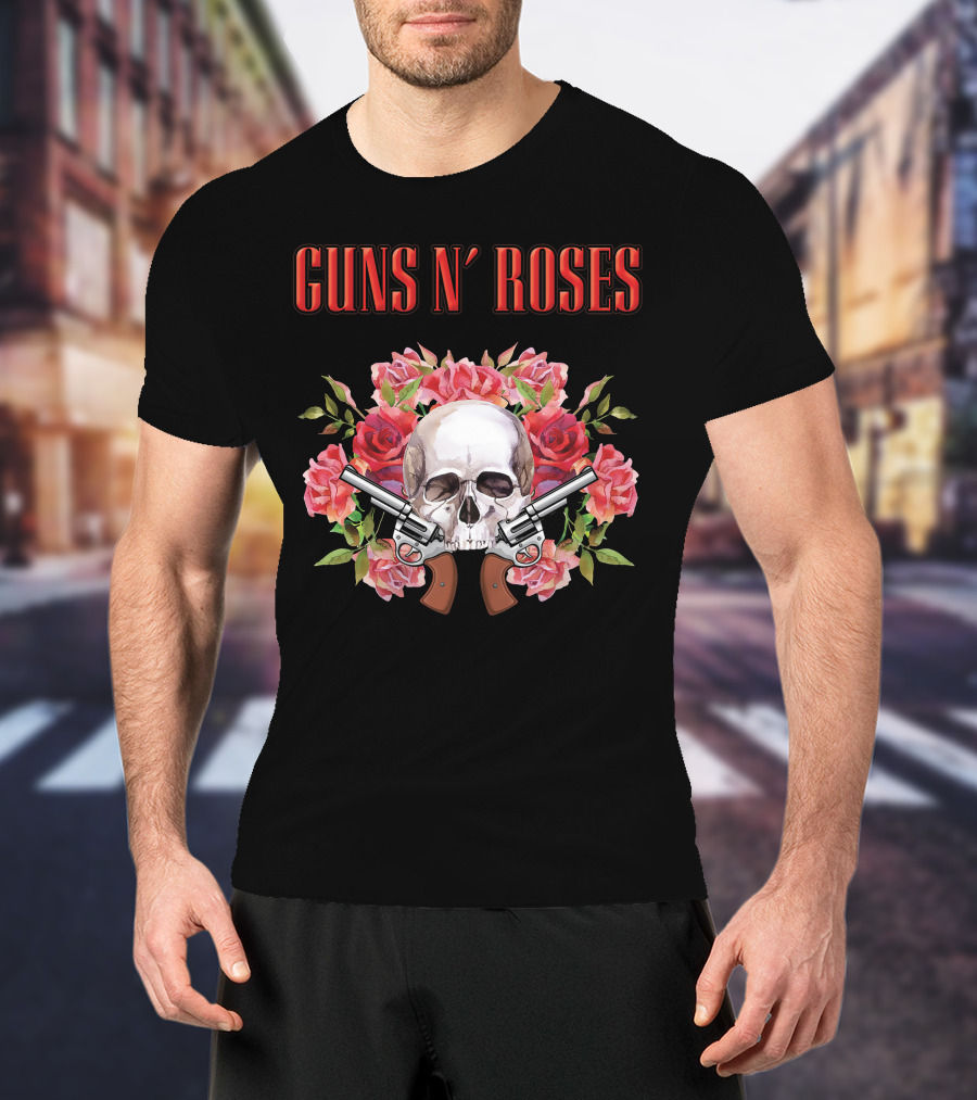 Guns N' Roses Greatest Hits Live On Air Skull Roses Pistols T-Shirt
