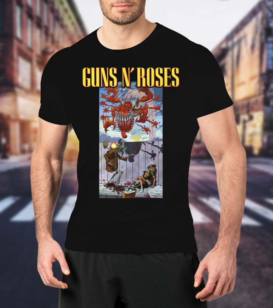 Guns N' Roses Illustrative Scene Featuring Intricate Characters And Dynamic Elements T-Shirt
