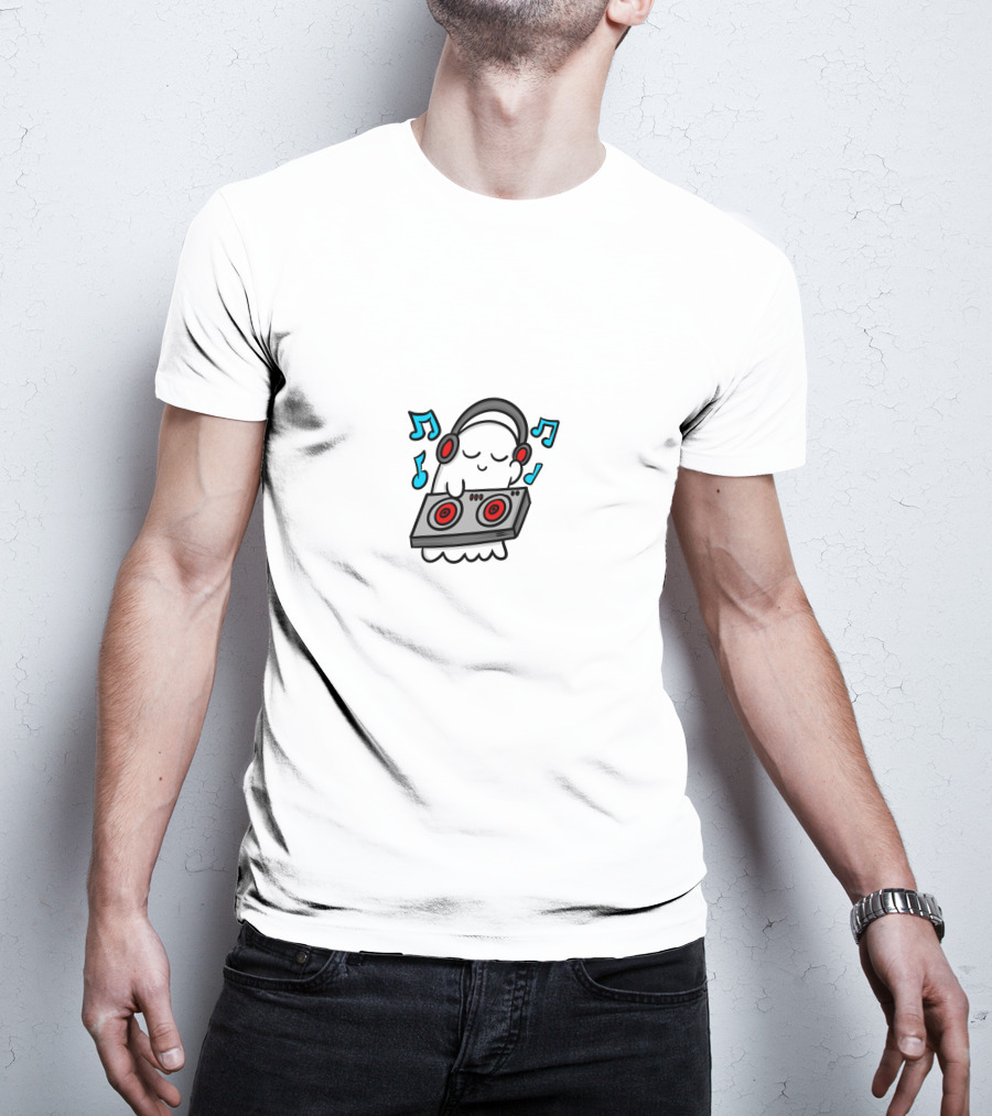 DJ Ghost Music Note Headphones Controller Cute Playing T-Shirt