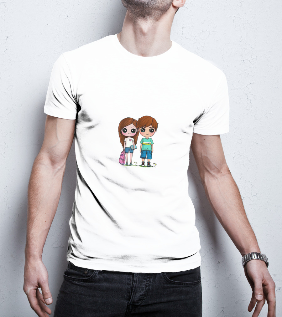 LaurDIY Cute Anime Couple With Heart Shirt And Backpack T-Shirt