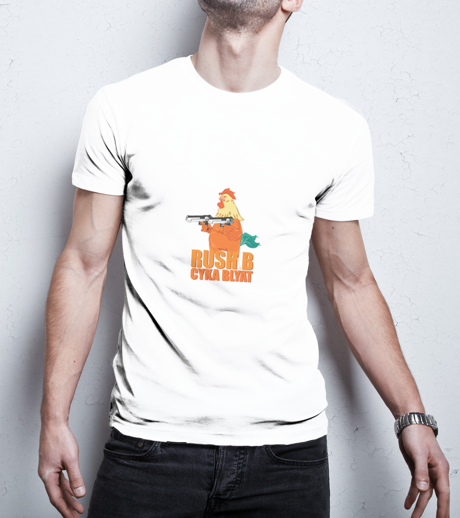 Rush B Cyka Blyat Rooster Holding Gun T-Shirt