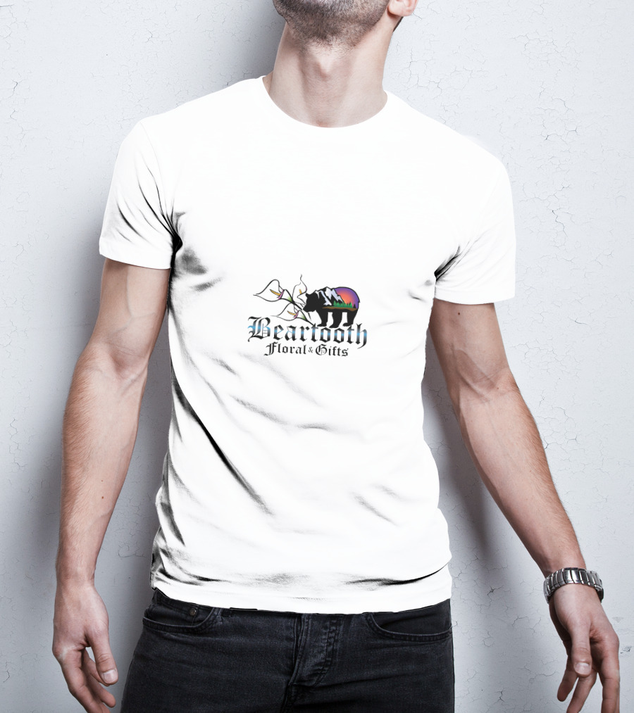 Beartooth Floral And Gifts Bear Silhouette With Mountain Sunset And Floral Elements T-Shirt