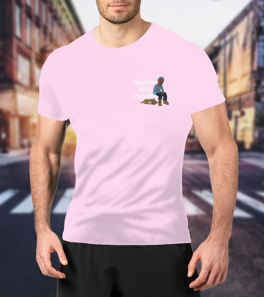 Rappers With Puppies Zumiez Pink Background Beanie And Boots T-Shirt