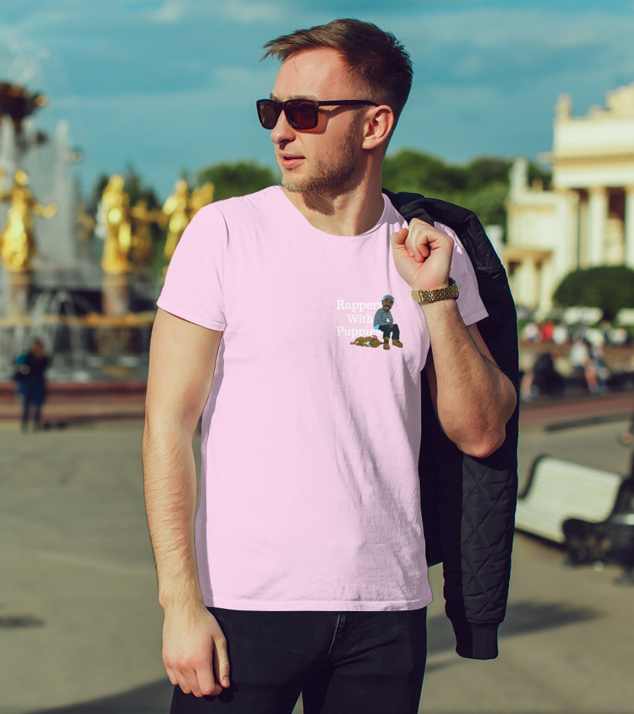 Rappers With Puppies Zumiez Pink Background Beanie And Boots T-Shirt