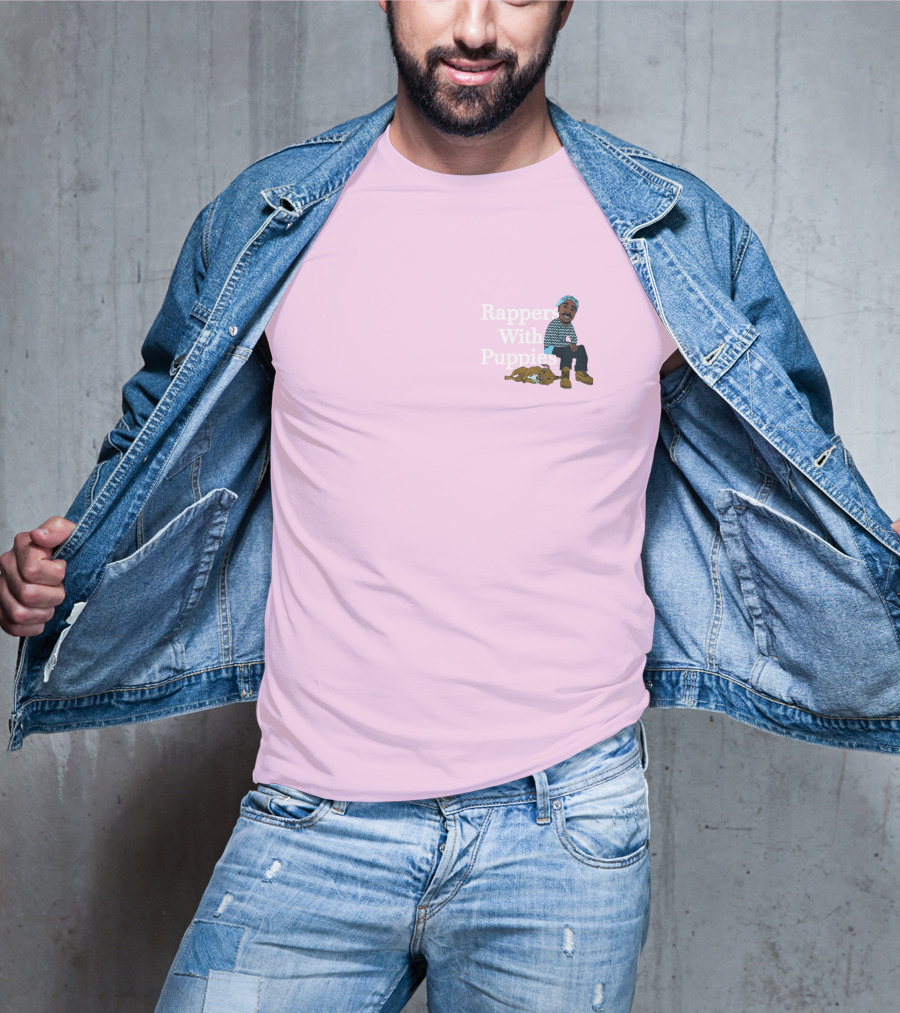 Rappers With Puppies Zumiez Pink Background Beanie And Boots T-Shirt
