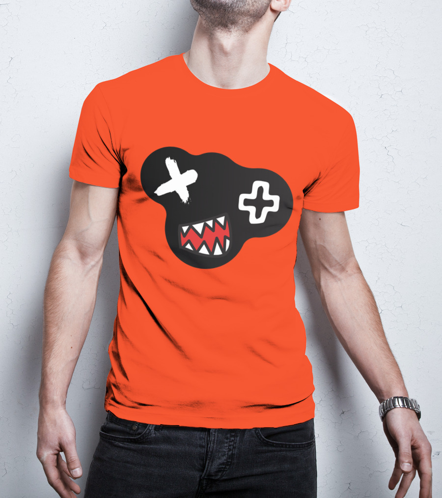 Monstrosity X Plus Mark Teeth Icon On Black Blob Shape T-Shirt