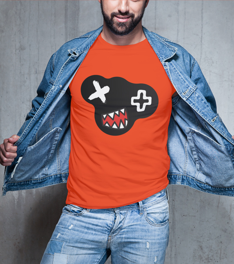 Monstrosity X Plus Mark Teeth Icon On Black Blob Shape T-Shirt