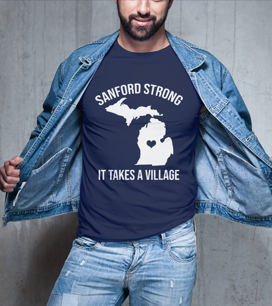 Sanford Strong It Takes A Village Michigan Map Heart T-Shirt