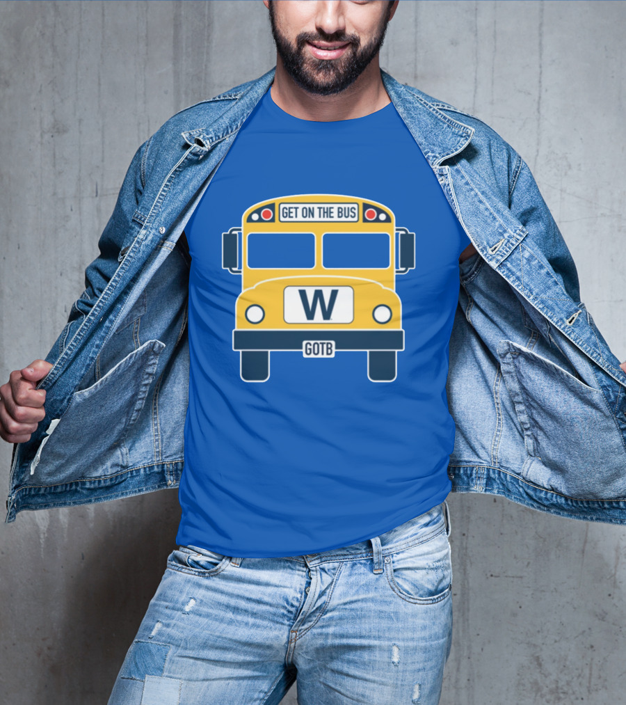 Cubs GOTB Blue And Yellow Bus W Get On The Bus T-Shirt